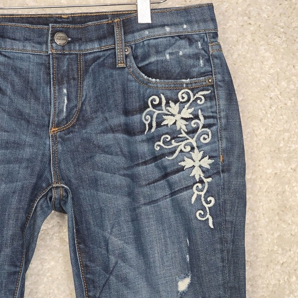 Driftwood Jeans Womens 28 Blue Embroidered Floral Raw‎ Hems Medium Wash Stretch - Picture 3 of 14